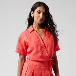 Athleta - Playa Linen Tie Top Wrap Blouse 798892 | Passionfruit Coral | Small